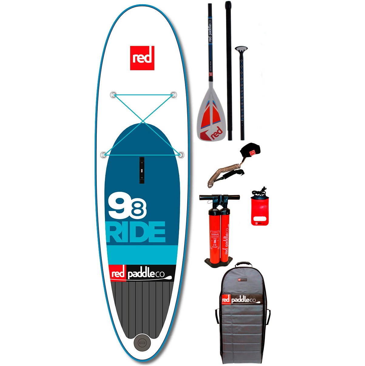 2015 Red Paddle Co 9'8 Ride Inflatable Stand Up Paddle Board + Bag, Pump, Paddle & LEASH