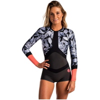 mujer Madi 1 mm manga larga boyleg Spring Shorty Wetsuit CORAL