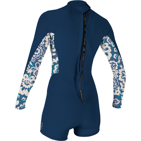 2024 O'Neill Women Bahia 2/1mm Manga Larga Back Zip Shorty Neopreno 5291 - French Navy / Crisflor