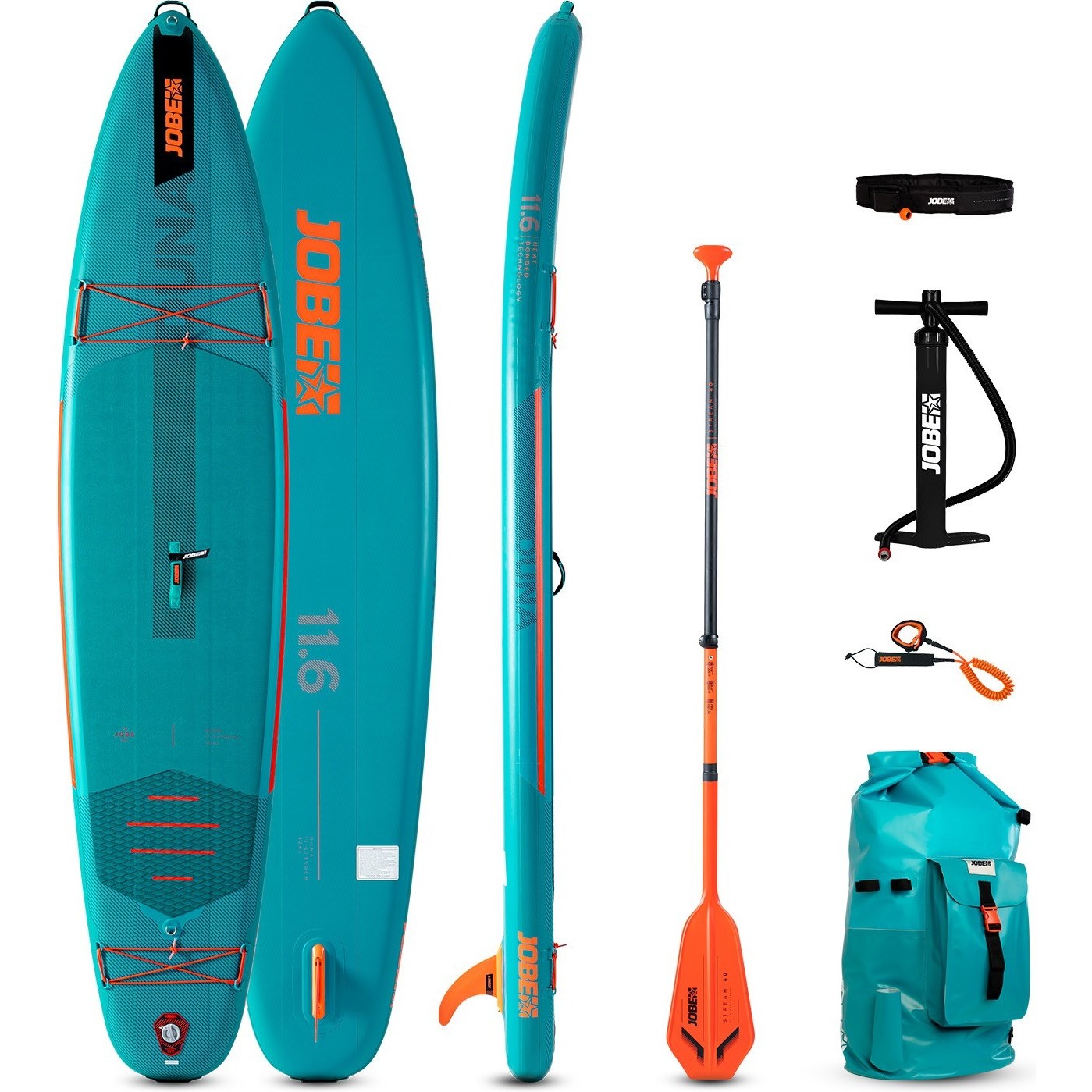 2024 Jobe Duna 11'6 Inflatable Sup Paddle Board Package 486423007 Teal - Board, Bag, Pump, Paddle & Leash