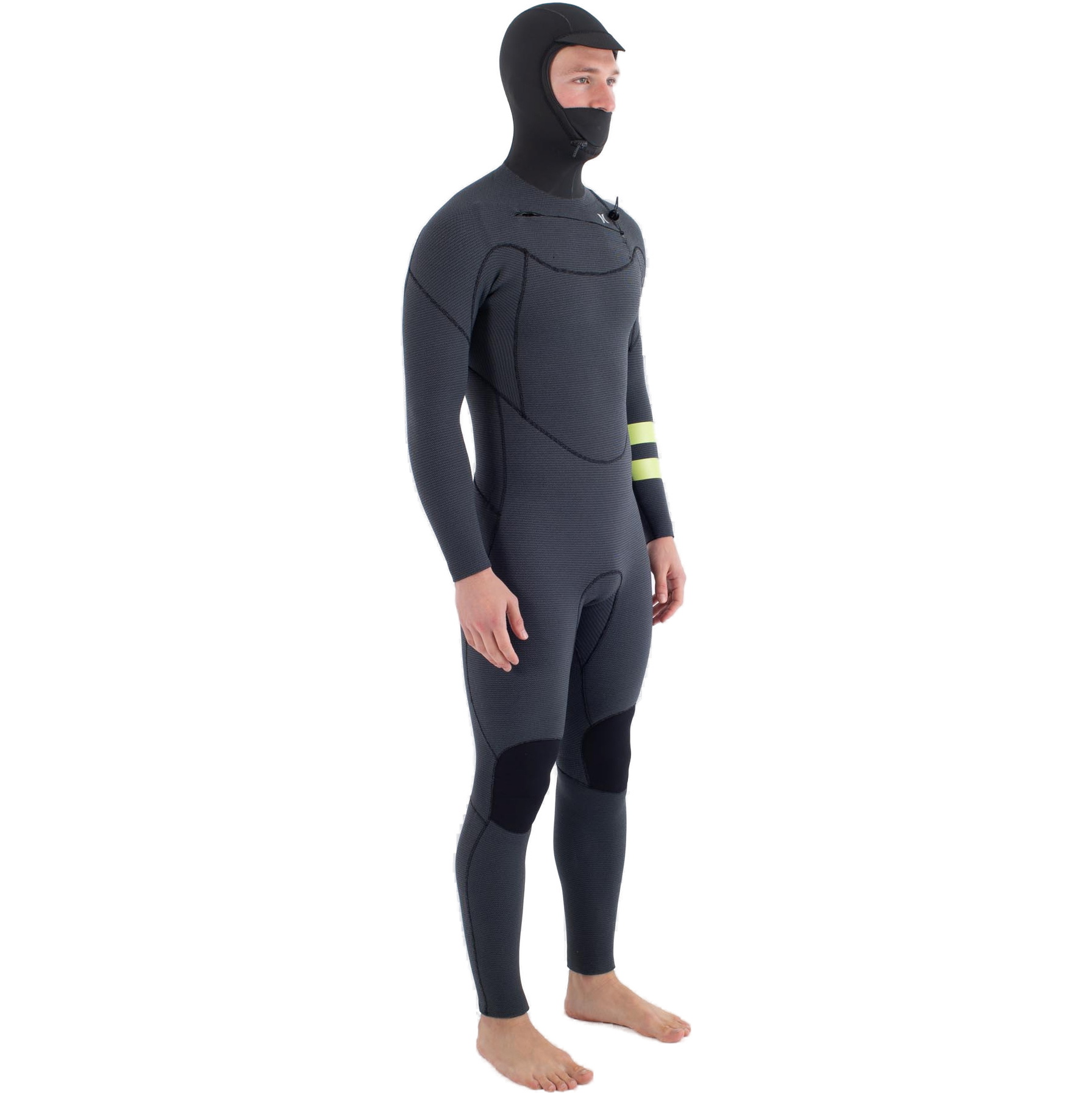 2025 Hurley Mens Plus 5/3mm Hooded Chest Zip Wetsuit MFS0012543 - Black / Lemon