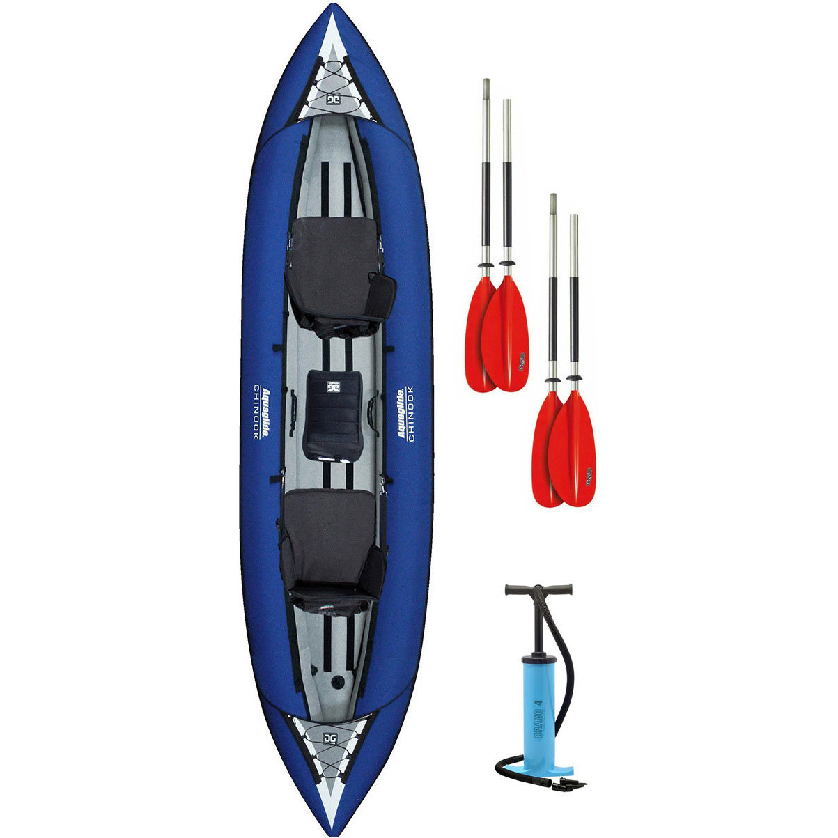 2026 Aquaglide Chinook Tandem Xl Kayak Inflable Azul Y 2 Paletas Y Bomba