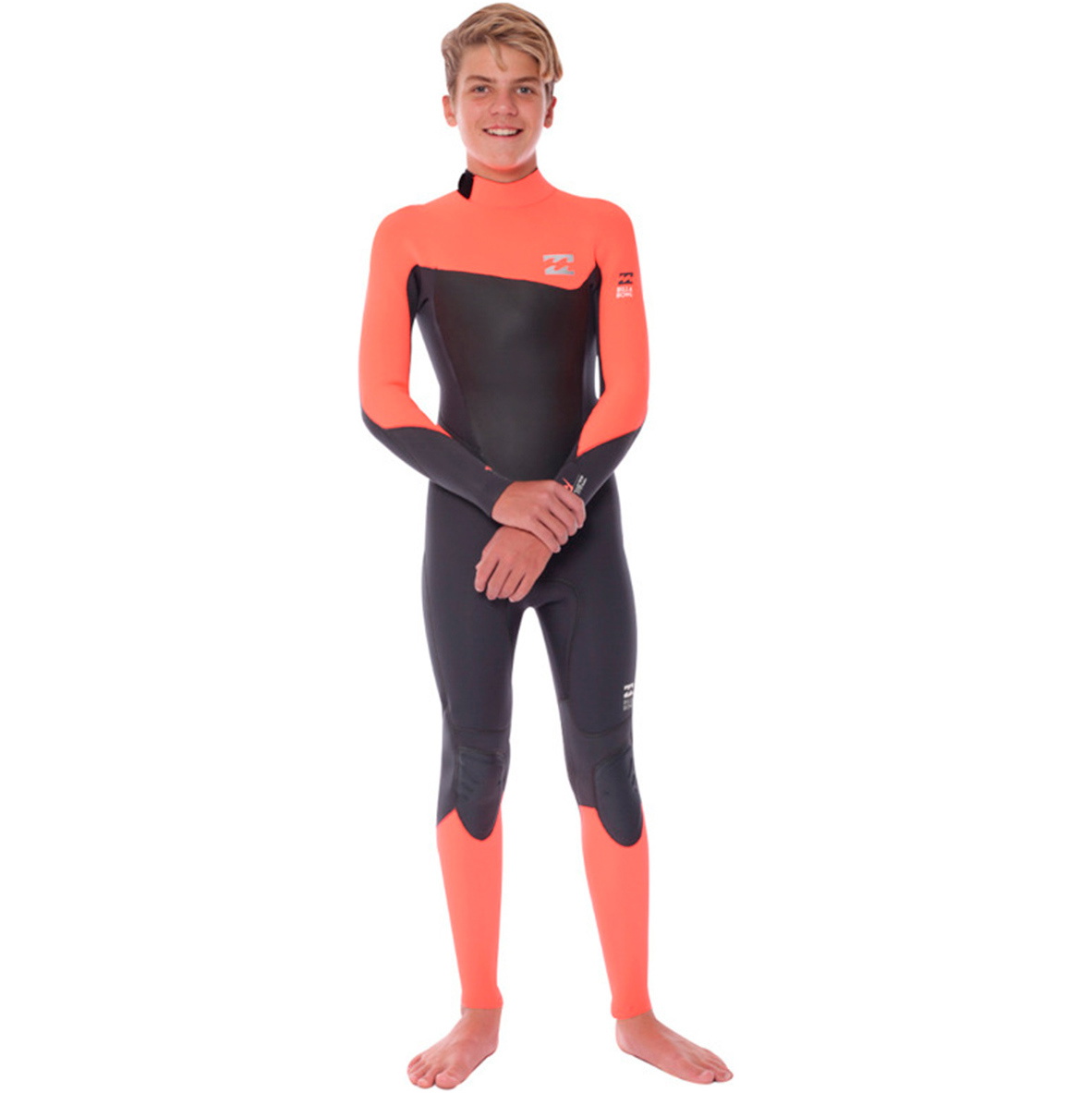 2016 Billabong Júnior Foil 4 / 3mm Volver Zip Traje en Red U44B03