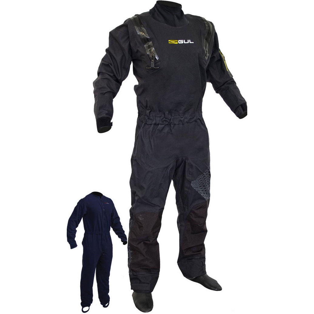 2019 Gul Hombres Code Zero Stretch U-zip Drysuit + Underfleece Gm0368-b5 - Negro