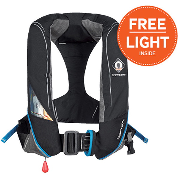 2026 Crewsaver Crewfit 180N Pro automático con arnés Chaleco salvavidas negro 9025BKA + LUZ GRATUITA