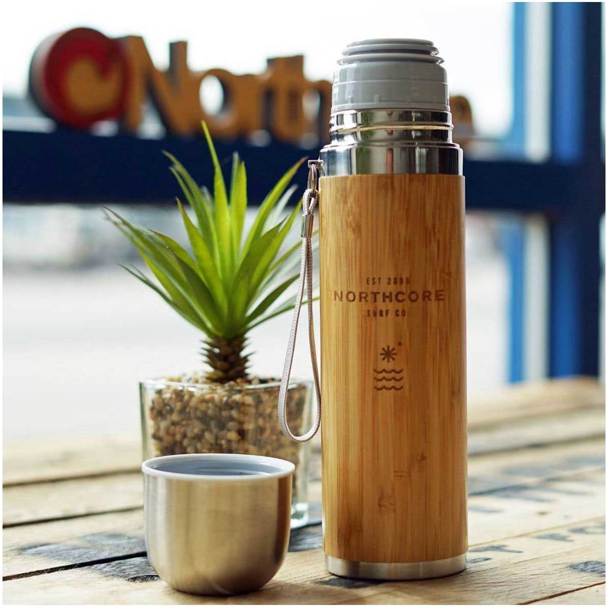 2026 Northcore Petaca De Bambú Y Acero Inoxidable Con Taza 360ml NOCO97B
