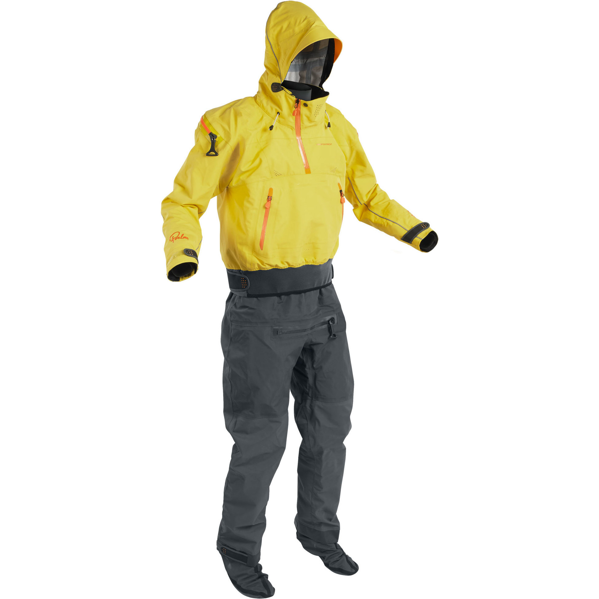 2025 Palm Hombres Bora Touring Kayak Drysuit 12382 - Yellow / Jet Grey