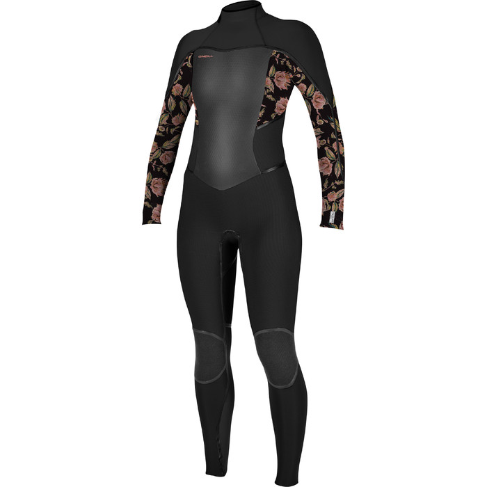 2020 O'Neill Womens Psycho Tech 5/4mm Back Zip Wetsuit 5431 - Black / Flo