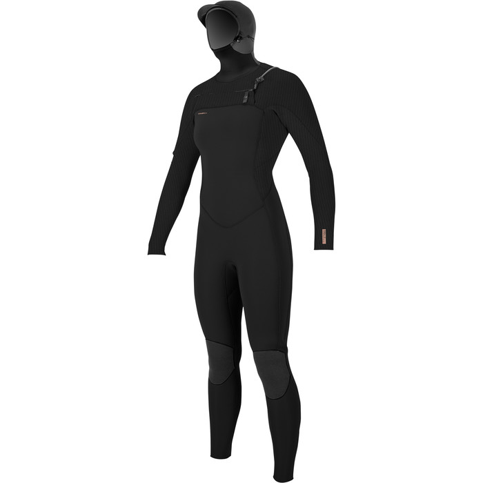 2024 O'Neill Mujer Hyperfreak+ 5/4mm Chest Zip Gbs Con Capucha Neopreno 5478 - Black