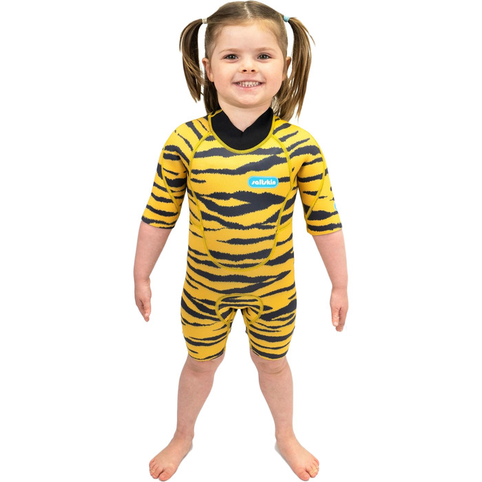 2023 Saltskin Junior 2mm Back Zip Shorty Wetsuit STSKNTGR02 - Tiger