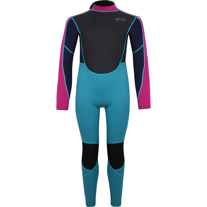 2021 Typhoon Junior Storm3 3/2mm Back Zip Wetsuit 25092 - Aqua / Fuchsia / Navy