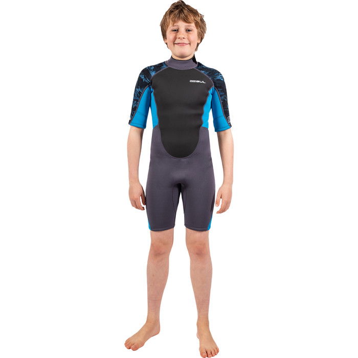 2024 Gul Junior Response 3/2mm Back Zip Shorty Wetsuit RE3322-C1 - Grey / Blue