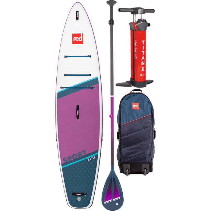 Red Paddle Co 11'0 Sport Stand Up Paddle Board, Bag, Pump, Paddle & Leash - Hybrid Tough Purple Package