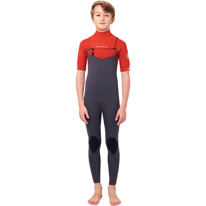 2024 Rip Curl Boys Dawn Patrol 2mm Chest Zip Short Sleeve Wetsuit 111BFS - Red