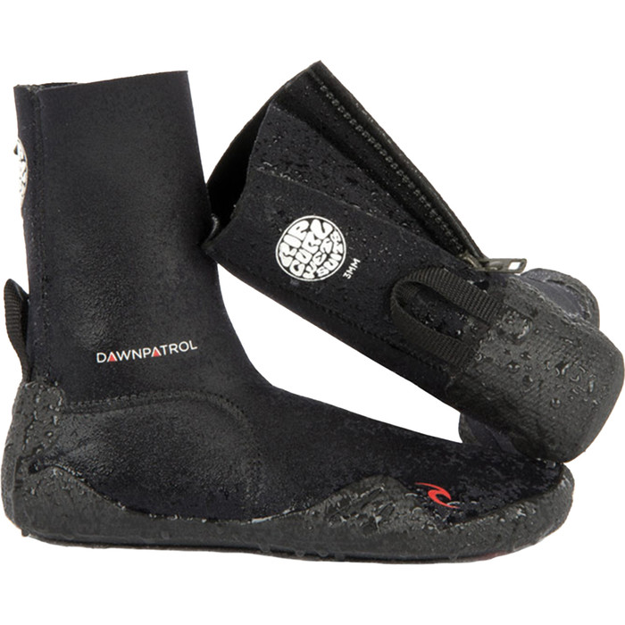 2024 Rip Curl Junior Dawn Patrol 3mm Botas De Neopreno Con Cremallera De Punta Redonda WBO1AJ - Black