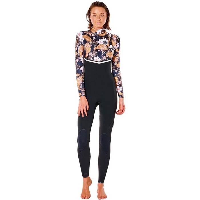 2022 Rip Curl Womens E-Bomb 4/3mm Zip Free Wetsuit WSM9BG - Black / Gold