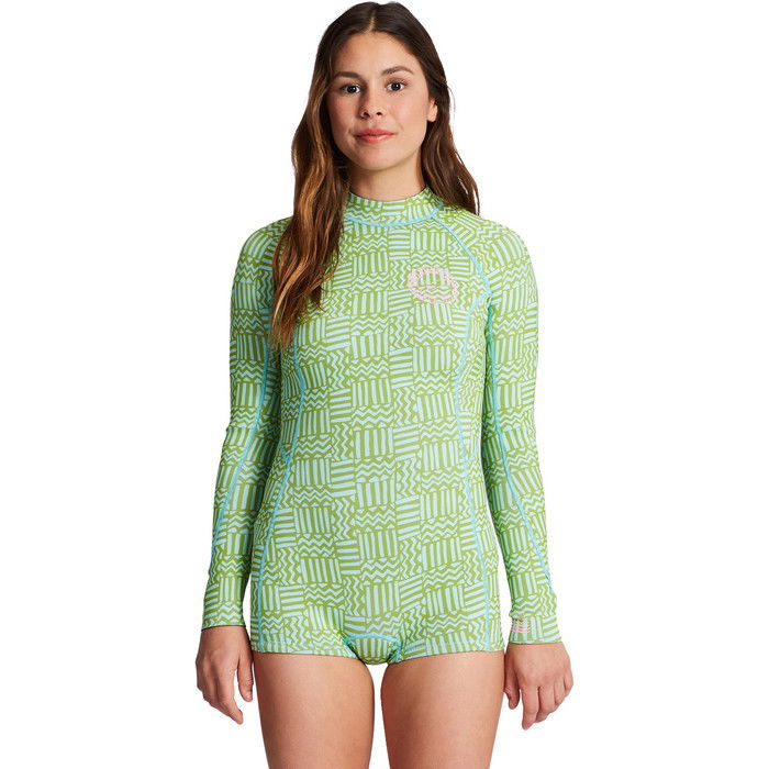 2024 Billabong Womens Spring Fever 2mm  Long Sleeve Back Zip Shorty Wetsuit ABJW400101 - Take A Trip