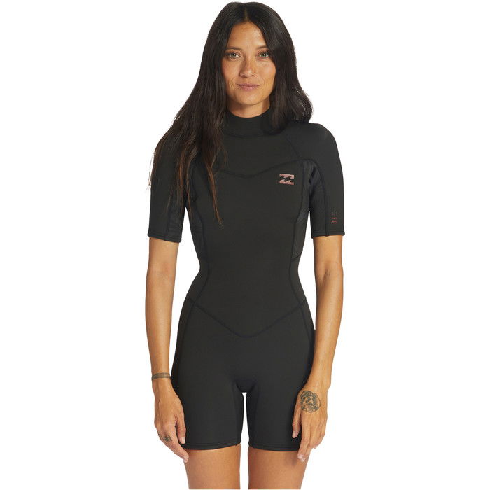 2024 Billabong Womens Synergy 2/2mm Back Zip Shorty Wetsuit ABJW500106 - Wild Black