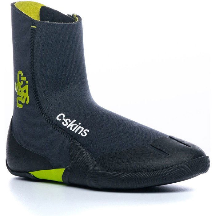 2024 C-Skins Junior Legend 3.5mm Zipped Round Toe Wetsuit Boots C-BOLEJZ - Graphite / Flash Green / Black