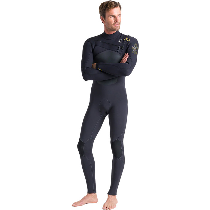 2023 C-Skins Mens ReWired 4/3mm Chest Zip Wetsuit C-RW43MCZ - Anthracite / Black X / Saffron