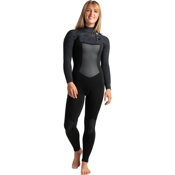 2023 C-Skins Womens ReWired 3/2mm GBS Chest Zip Wetsuit C-RW32WCZ - Raven Black / Ocean Blue