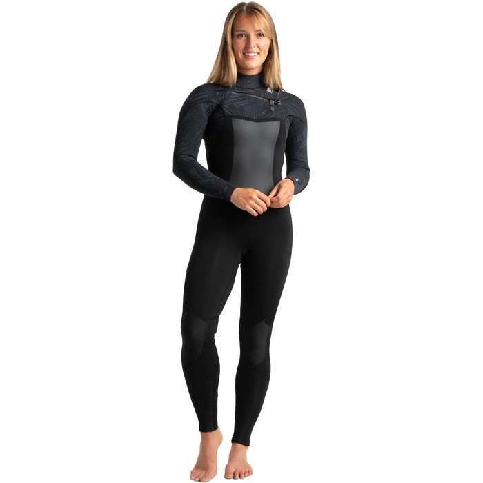 2023 C-Skins Mujer ReWired 4/3mm Chest Zip Neopreno C-RW43WCZ - Anthracite / Black X / Saffron