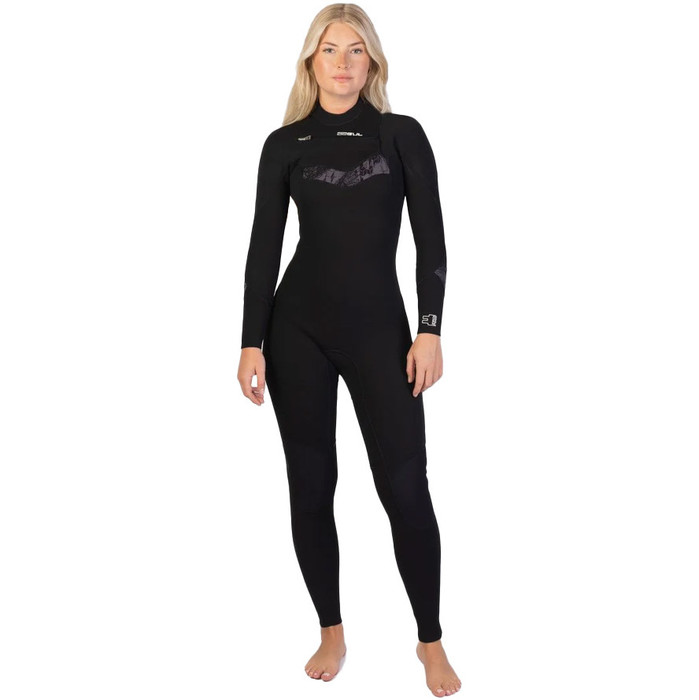 2024 Gul Womens Response Echo 3/2mm Chest Zip Wetsuit RE1328 - Black / Broken Palm