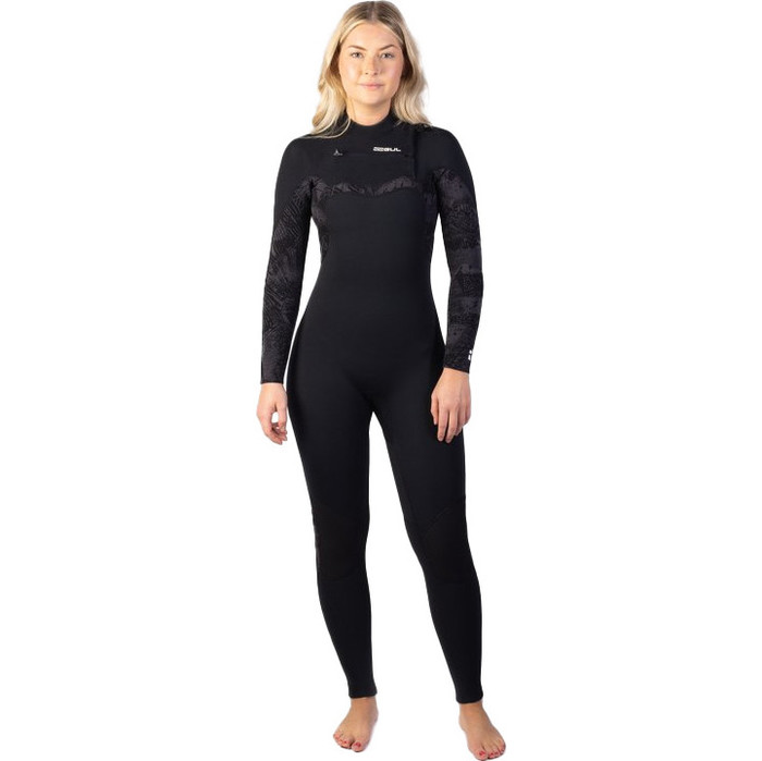 2024 Gul Womens Response FX 5/4mm Chest Zip Wetsuit RE1265-C1 - Black / Broken Palm