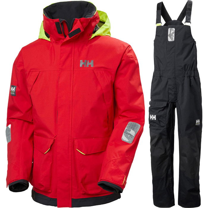 2023 Helly Hansen Hombres Pier Coastal Chaqueta De Vela Y Pier Pantaln Con Peto Combi Set 3417733961 - Rojo / Black