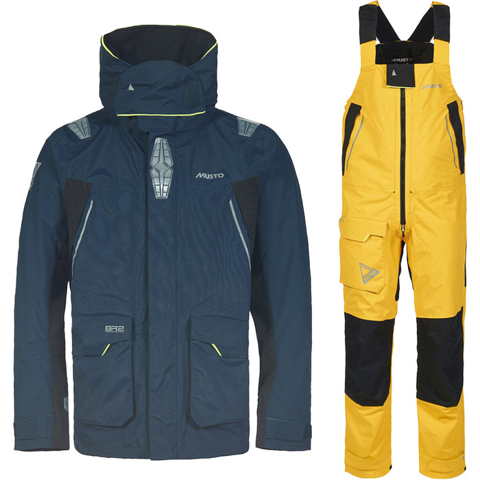 2024 Musto Hombres BR2 Conjunto Combinado De Chaqueta Offshore Y Saloneta - Navy / Amarillo