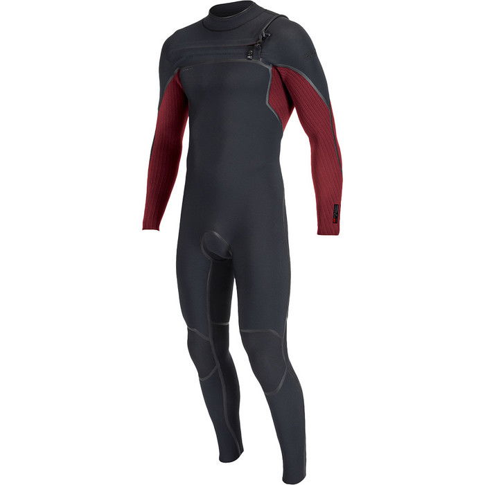 2024 O'Neill Hombres Hyperfreak Fire 4/3mm Chest Zip Neopreno 5512 - Black / Dark Red