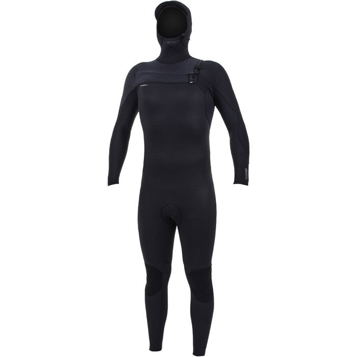 2024 O'Neill Hombres HyperFreak+ 4/3mm Chest Zip Con Capucha Neopreno 5346 - Black