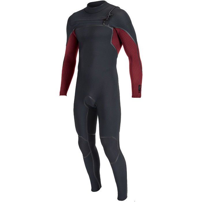 2024 O'Neill Hombres Hyperfreak Fire 5/4mm Chest Zip Neopreno 5550 - Black / Dark Red