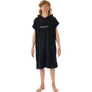 2024 Rip Curl Junior Brand Toalla con Capucha Albornoz / Poncho 007BTO - Negro / Gris