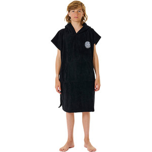 2024 Rip Curl Junior Logo Toalla con Capucha Albornoz / Poncho 009BTO - Negro