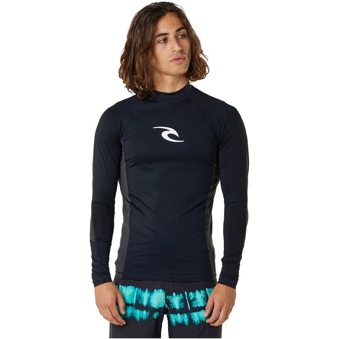 2024 Rip Curl Mens Waves UPF Performance Chaleco de manga larga 141MRV - Negro