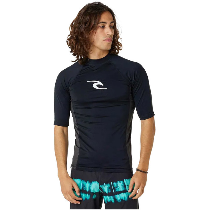 2024 Rip Curl Hombres Waves UPF Performance Chaleco De Lycra De Manga Corta 142MRV - Black