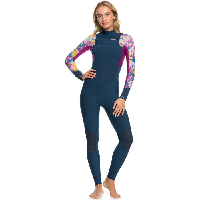 2023 Roxy Mujer Swell Series 5/4/3mm Chest Zip Neopreno ERJW103128 - Anthracite Hot Tropics Swim