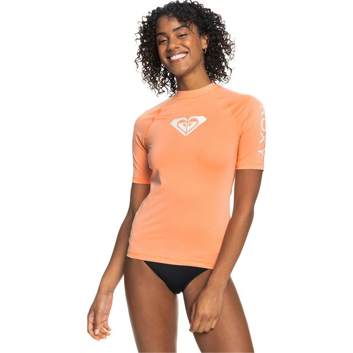 2023 Roxy Womens Whole Hearted Short Sleeve Rash Vest ERJWR03548 - Papaya Punch