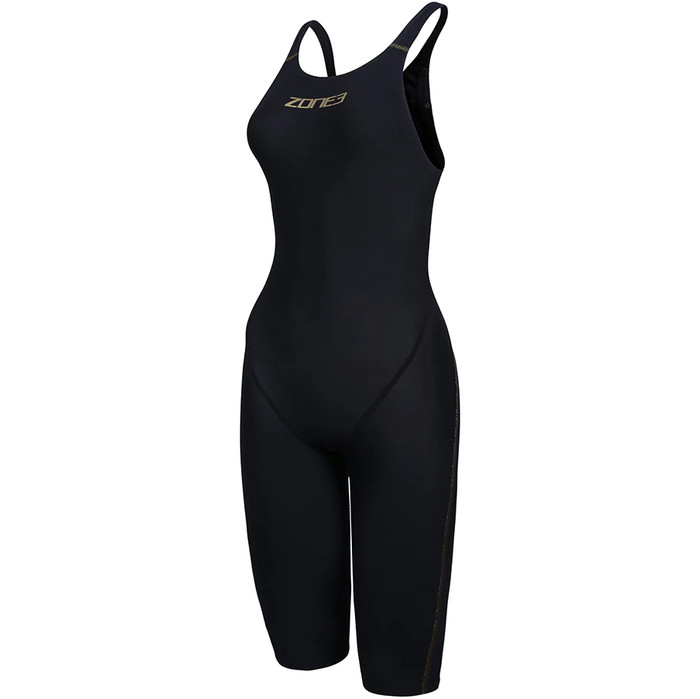 2024 Zone3 Mujer Performance Speed Zipfree Sin Mangas Shorty Swim Kneeskin SW18WFKX101 - Black / Gold