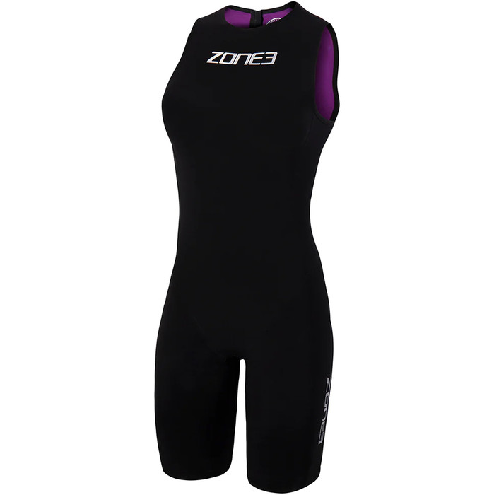 2024 Zone3 Mujer Streamline Back Zip Sin Mangas Shorty Swimskin SS18WSTL101 - Black / Purple