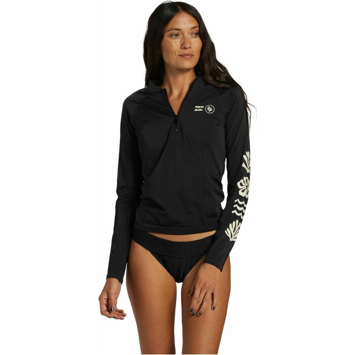 2024 Billabong Mujer Coral Jardineros Medio Zip Chaleco De Lycra De Manga Larga ABJWR03025 - Black