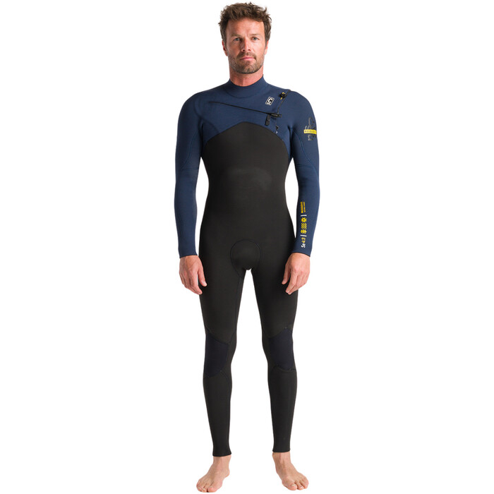 2024 C-Skins Mens NuWave Session 4/3mm Chest Zip Wetsuit C-NSE43MCZ - Black / Bluestone X / Saffron