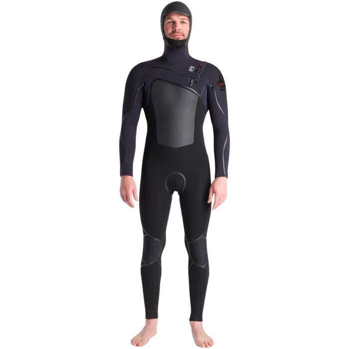 2024 C-Skins Mens NuWave Wired+ 6/5mm Chest Zip Hooded Wetsuit C-NWI65MH - Black / Black x / Rust