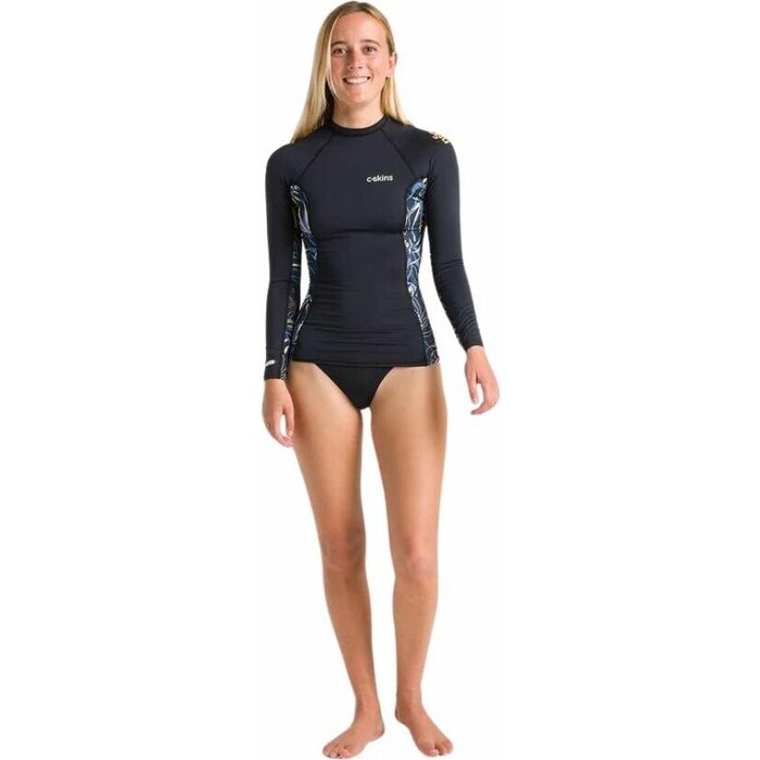 2024 C-Skins Women NuWave UV Premium Long Sleeve Rash Vest C-NLYSOLS - Black Raven / Tropical