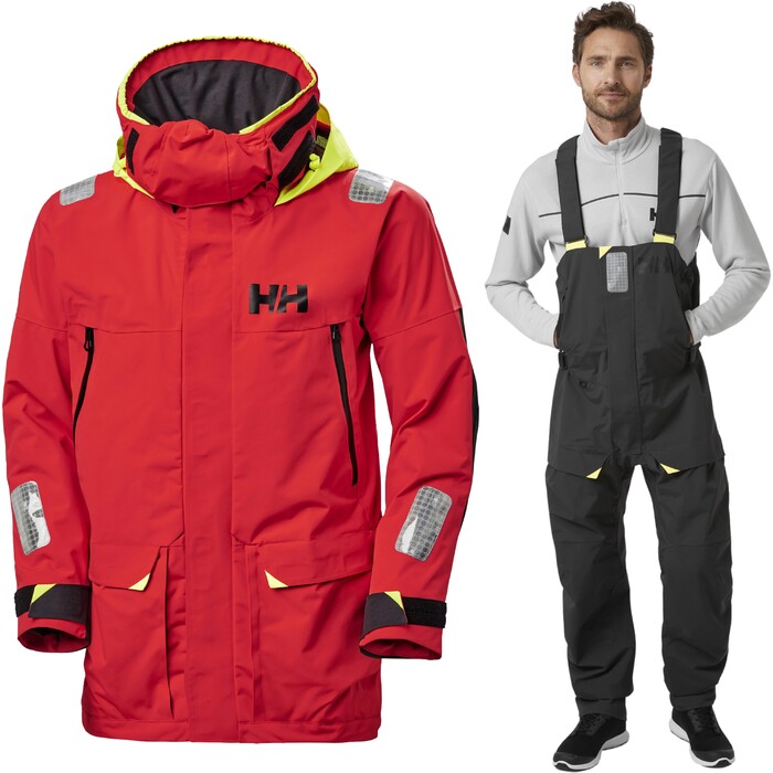 2024 Helly Hansen Mens Skagen Offshore Jacket & Trouser Combi Set 3425534254 - Black / Red