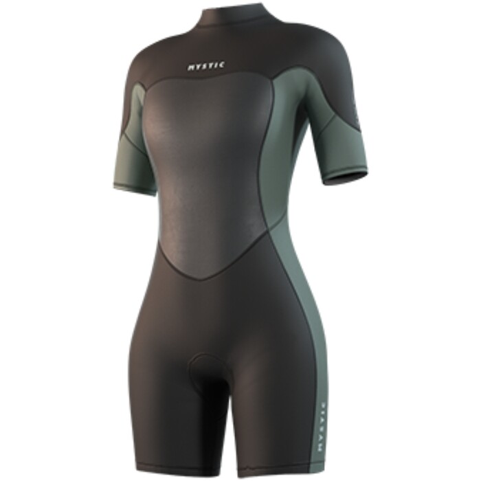 2025 Mystic Womens Brand 3/2mm Back Zip Flatlock Shorty Wetsuit 35000.250064 - Dark Olive