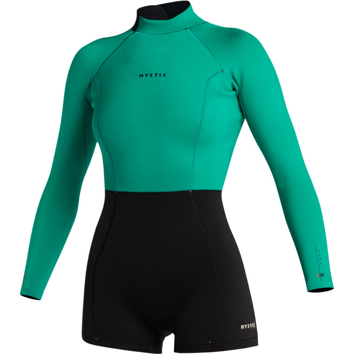 2024 Mystic Womens Lunar Long Arm 2/2mm Back Zip Shorty Wetsuit 35000.240111 - Black / Green