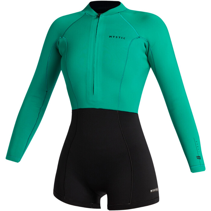 2024 Mystic Womens Lunar Long Arm 2mm Front Zip Shorty Wetsuit 35000.240112 - Black / Green