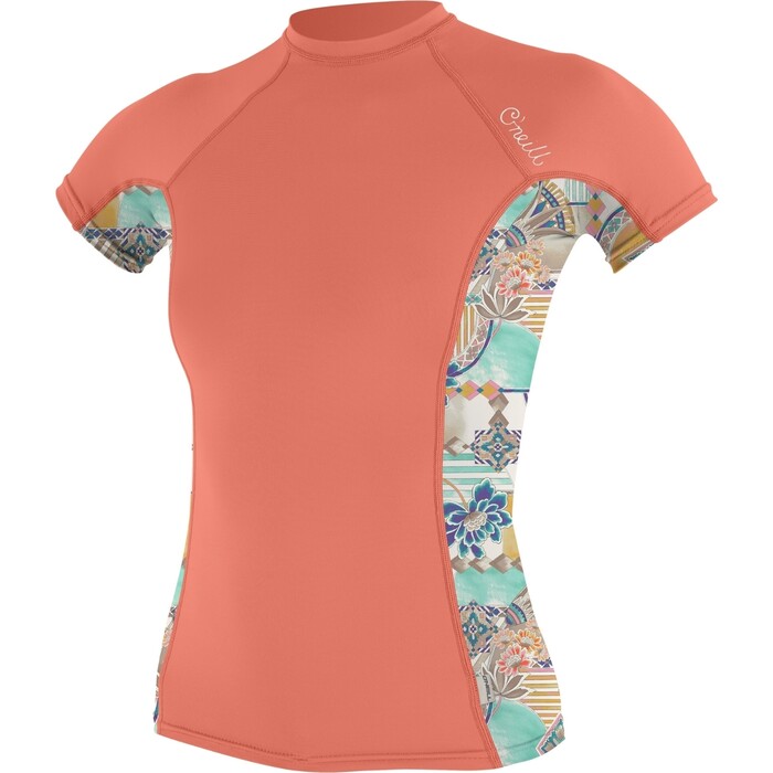 O'Neill Womens Side Print Short Sleeve Rash Guard 5405S - Nectar / Zephora